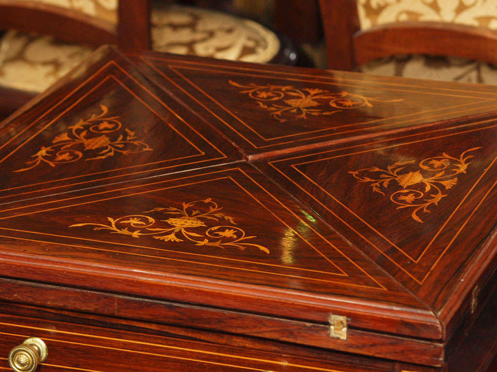 Antique English Rosewood Handkerchief Table with Superb Inlay 4