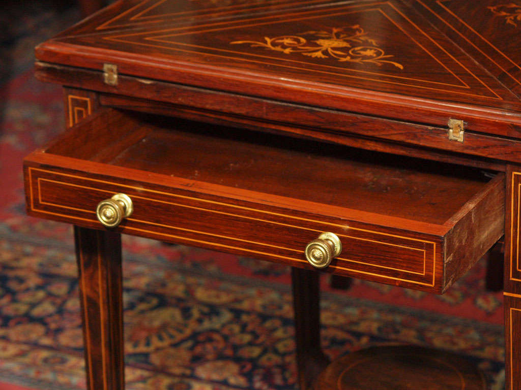 Antique English Rosewood Handkerchief Table with Superb Inlay 7