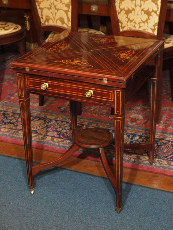 19th Century Antique English Rosewood Handkerchief Table with Superb Inlay
