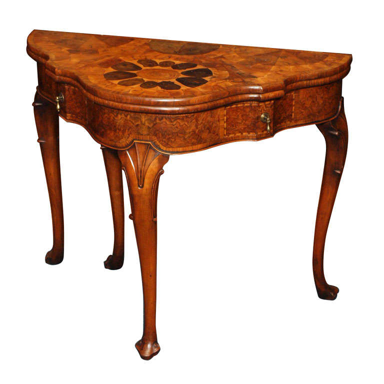 Antique English Oyster Veneer Card Table
