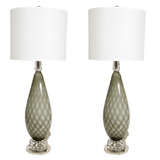 Pair of Grey Murano Quilted Glass Lamps