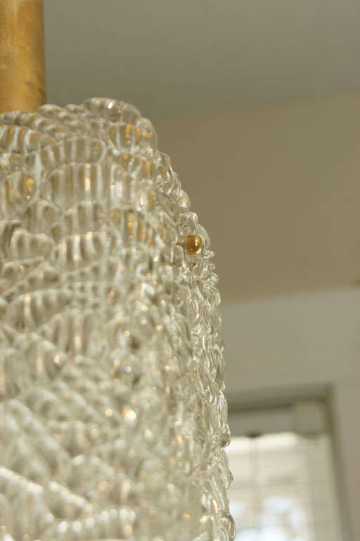 Mid-Century Modern Square Textured Glass Pendant Ceiling Fixture with Brass Accents by Kalmar