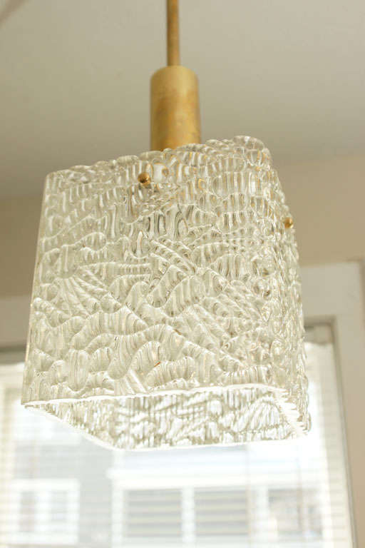 Austrian Square Textured Glass Pendant Ceiling Fixture with Brass Accents by Kalmar
