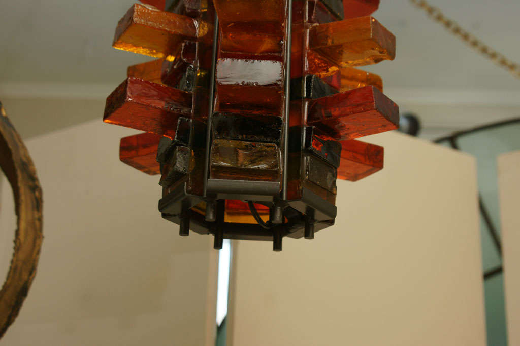 American Unusual Sculptural Mixed Color Glass Chandelier