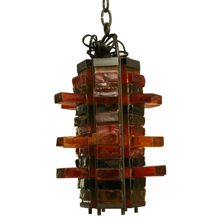 Unusual Sculptural Mixed Color Glass Chandelier