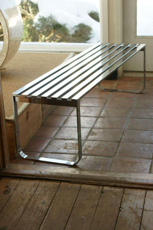 Chromed slated bench by Milo Baughman