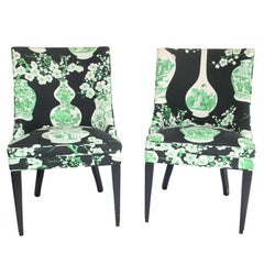 Vintage Pair of Chairs in Vibrant Chinese Pattern
