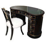 Kidney Shaped Tooled Leather Top Sligh Lowry Desk And Chair
