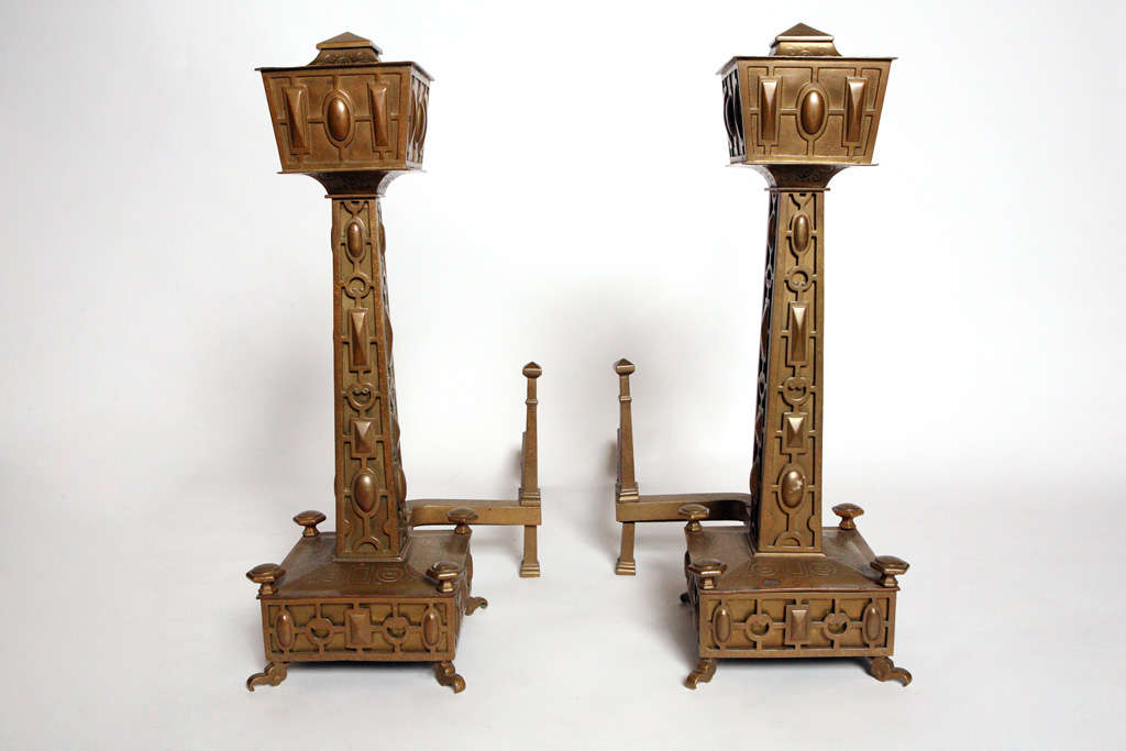 Bronze Arts and Crafts Andirons