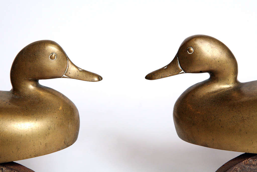 Brass Duck Andirons In Excellent Condition In Nashville, TN