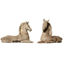 Pair Opposing Concrete Horses