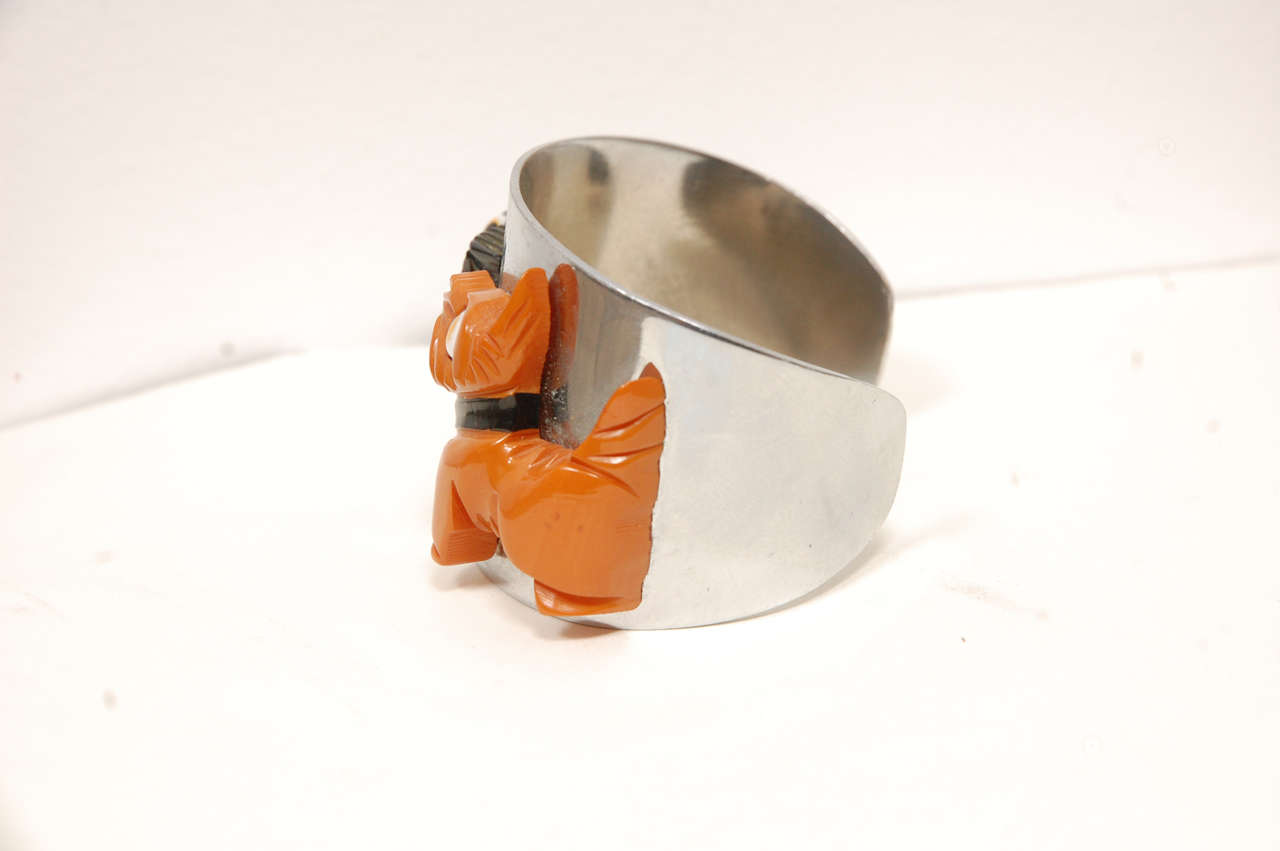 Rare and Wonderful Chrome and Bakelite Cuff Bracelet In Excellent Condition In santa monica, CA