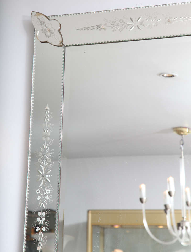 Mid-20th Century French Bevelled and Etched Mirror