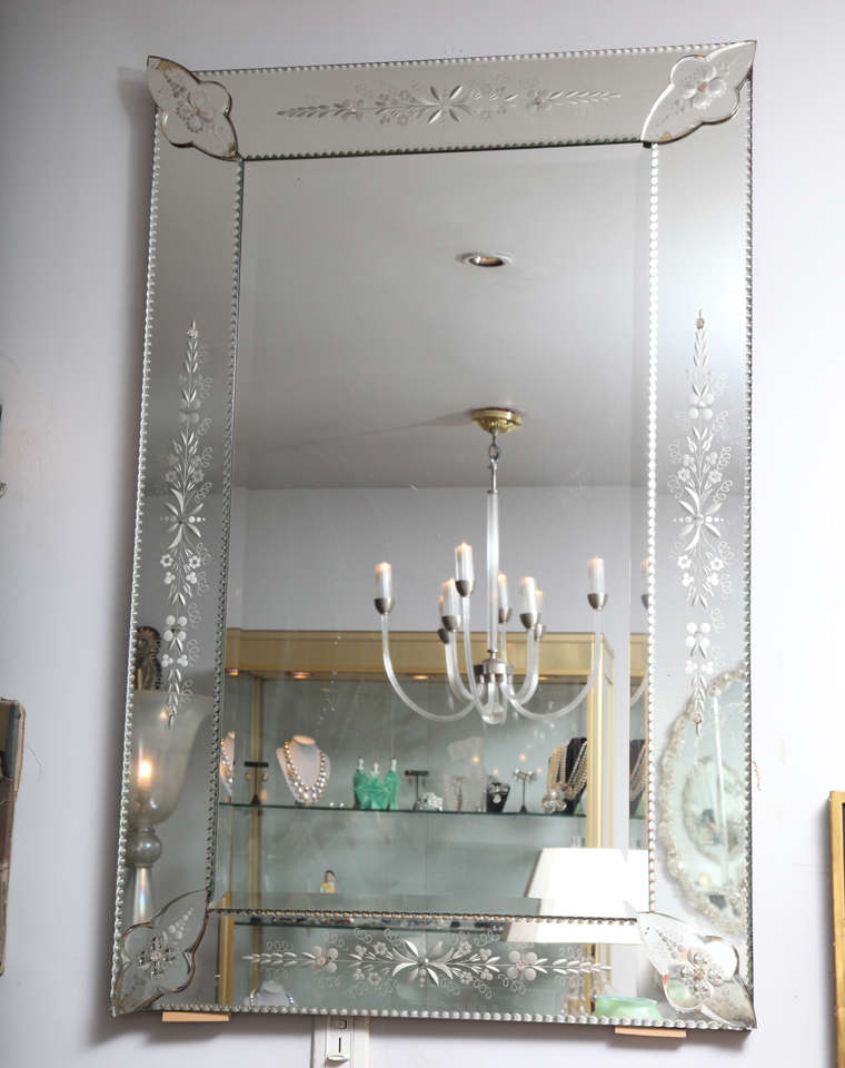 French Bevelled And Etched Mirror At 1stdibs French Beveled Glass Mirror