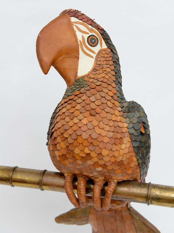 Folk Art Vintage Leather Parrot by Federico Mexico For Sale