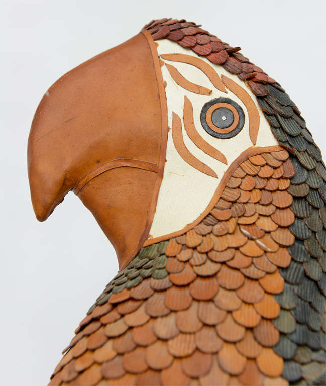 Late 20th Century Vintage Leather Parrot by Federico Mexico For Sale