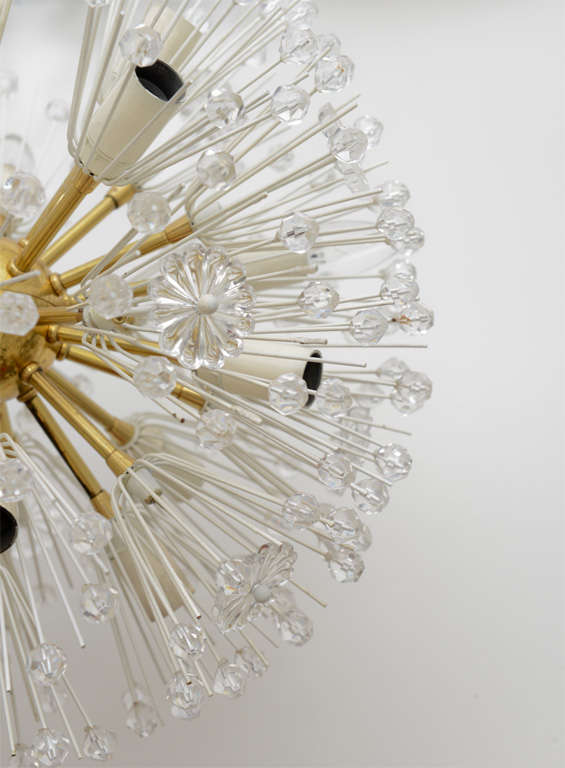 Sputnik-like, Round Brass Chandelier W/ Crystal Glass Adornments By Emil Stejnar In Excellent Condition In Miami, FL