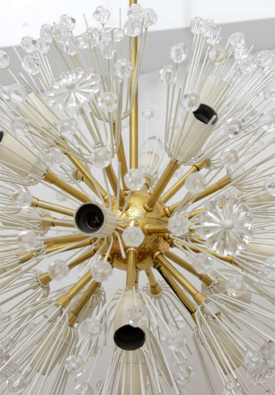 Mid-20th Century Sputnik-like, Round Brass Chandelier W/ Crystal Glass Adornments By Emil Stejnar