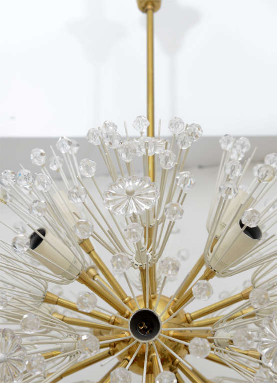 Sputnik-like, Round Brass Chandelier W/ Crystal Glass Adornments By Emil Stejnar 1