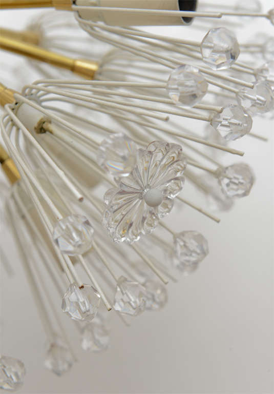 Sputnik-like, Round Brass Chandelier W/ Crystal Glass Adornments By Emil Stejnar 2