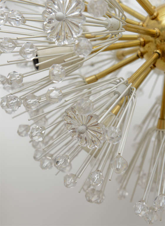 Sputnik-like, Round Brass Chandelier W/ Crystal Glass Adornments By Emil Stejnar 3