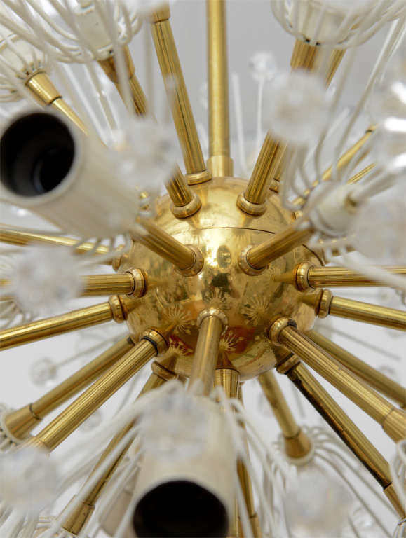 Sputnik-like, Round Brass Chandelier W/ Crystal Glass Adornments By Emil Stejnar 4