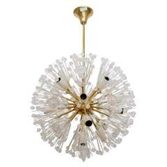 Sputnik-like, Round Brass Chandelier W/ Crystal Glass Adornments By Emil Stejnar