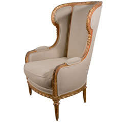 19th c French Carved Giltwood Wing Chair