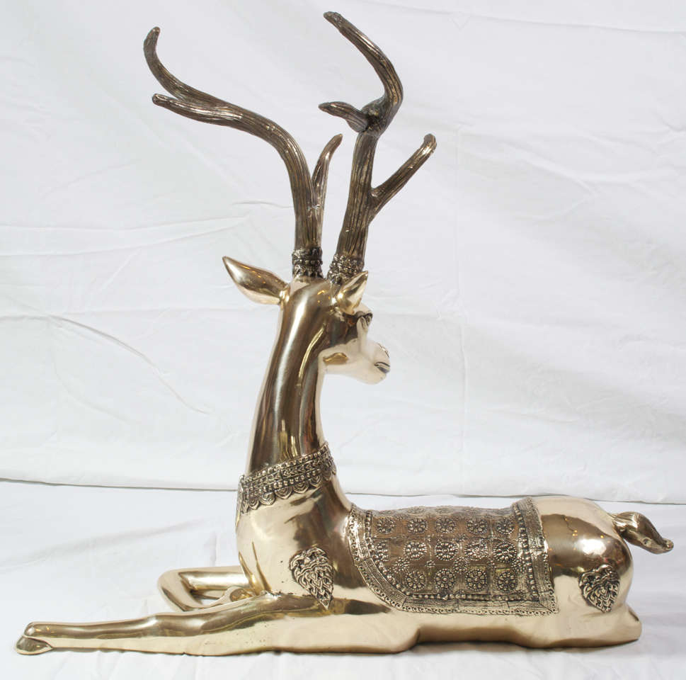 Late 20th Century Large Heavy Brass 1970's Deer by Sarreid