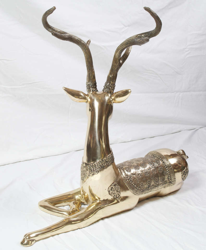 Large Heavy Brass 1970's Deer by Sarreid 1
