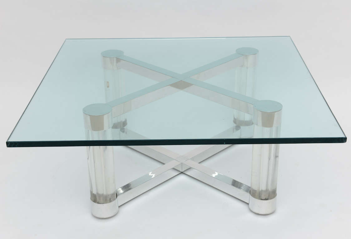 Mid-Century Modern Mid Century Modern Lucite & Metal 1960s X Base Coffee Table For Sale