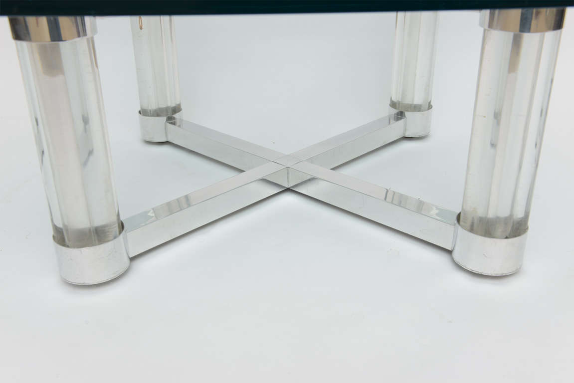 Mid-20th Century Mid Century Modern Lucite & Metal 1960s X Base Coffee Table For Sale