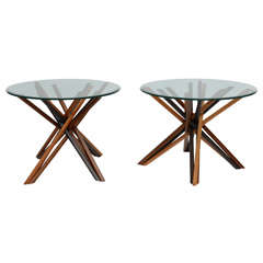 Pair Of  Sculptural Side Tables Mixed Woods