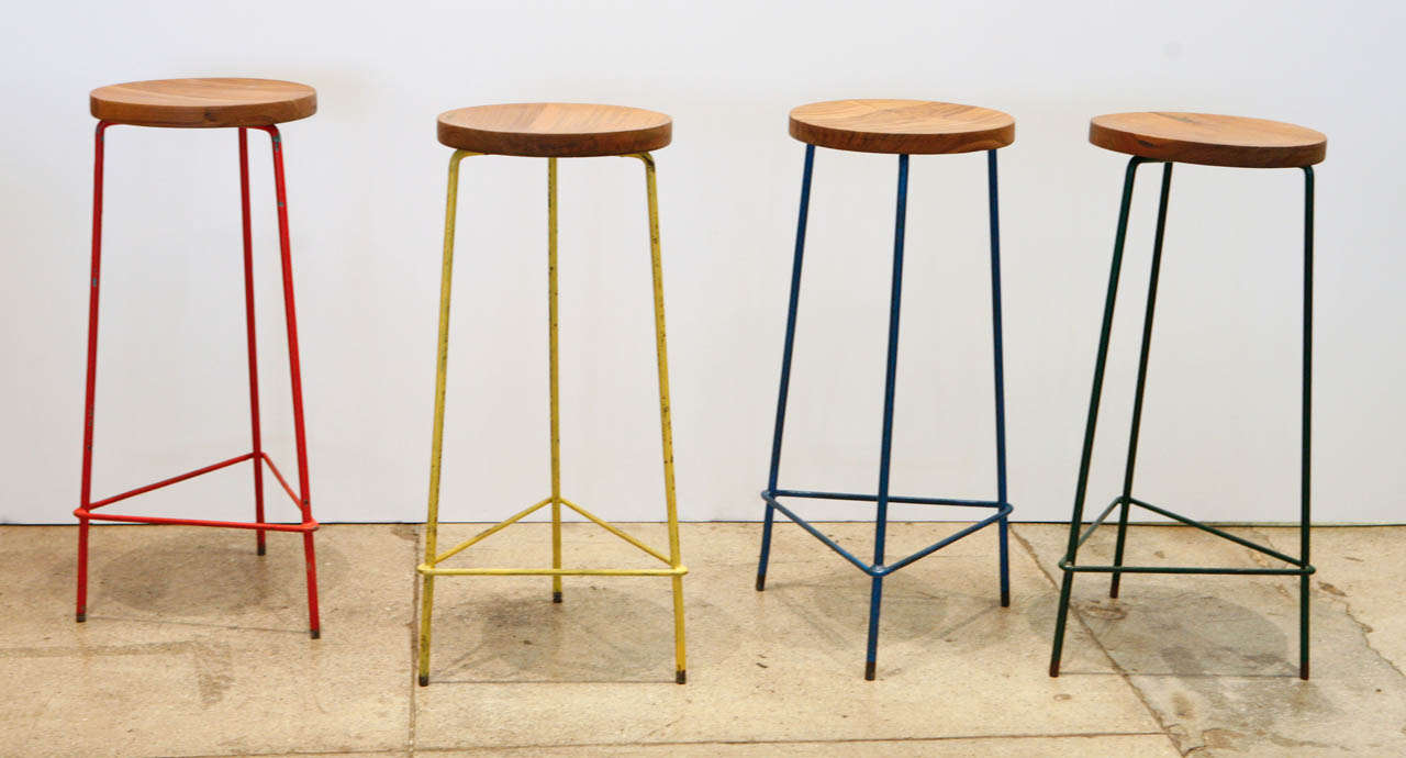 set of of stools designed by pierre jeanneret from the College of Architecture, Chandigarh. sold only as a set.