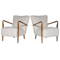 Italian Art Deco Lounge Chairs, Pair Italian Art Deco Lounge Chairs, Pair