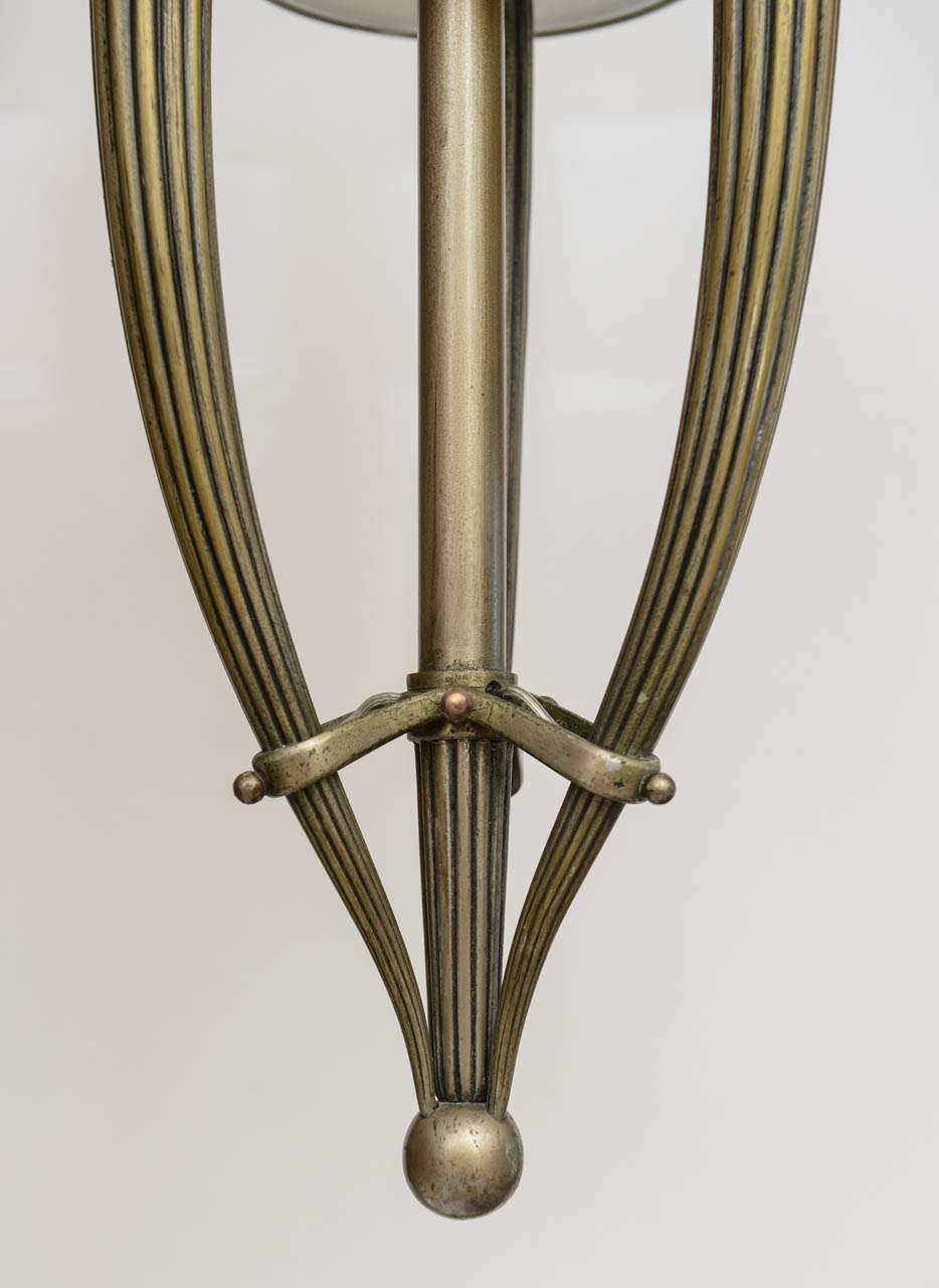 Bronze and Glass Art Deco Chandelier In Good Condition For Sale In East Hampton, NY