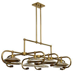 Oversized Brass Chandelier with Mercury Glass Diffusers