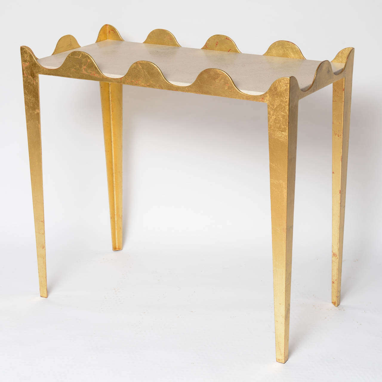 Pair of Scalloped Gilded Iron Console Tables In Excellent Condition In East Hampton, NY