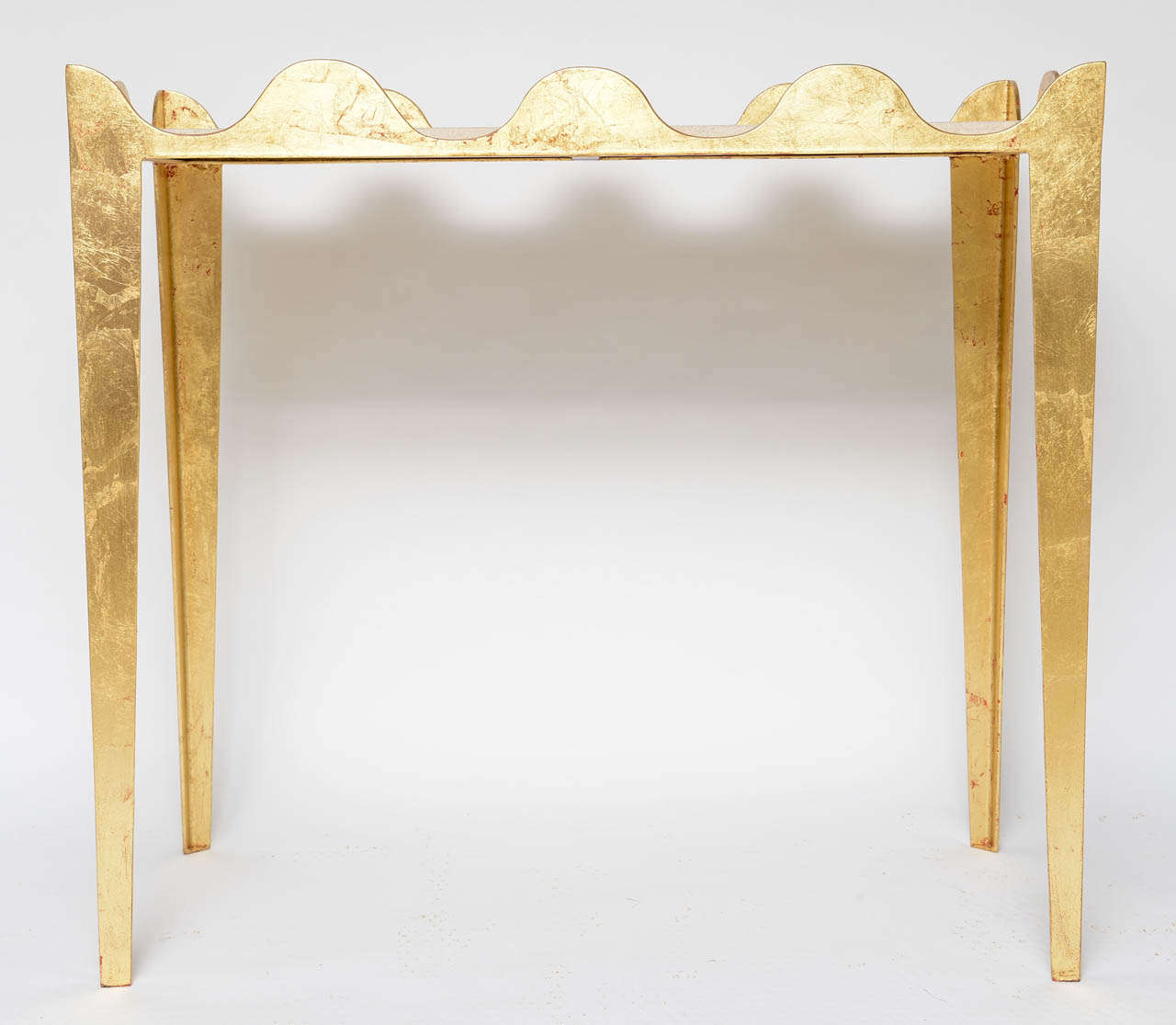 20th Century Pair of Scalloped Gilded Iron Console Tables