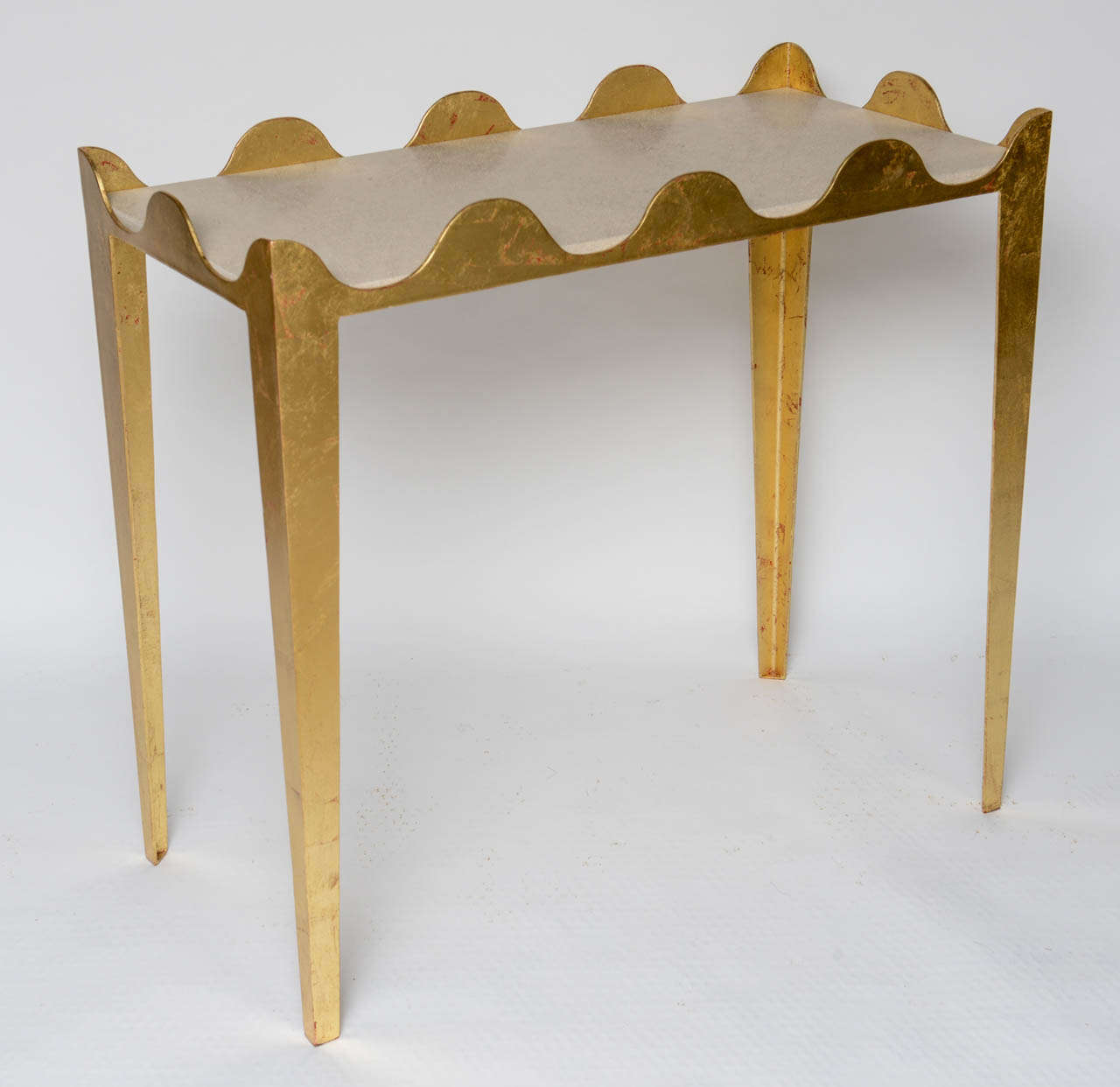 Pair of Scalloped Gilded Iron Console Tables 1