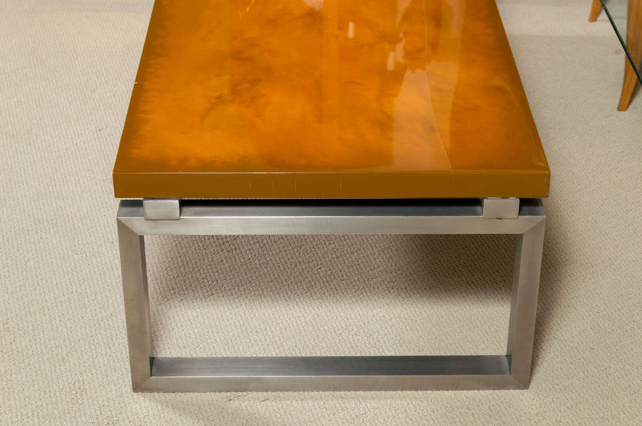 French Maison CHARLES Steel and Lacquered-Top Cocktail Table