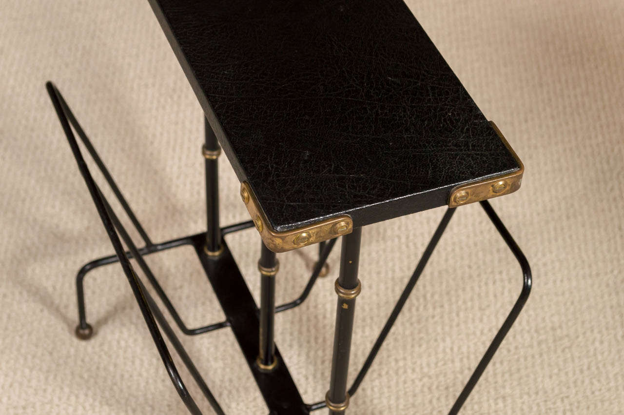 Leather Jacques ADNET Magazine Rack or Side Table