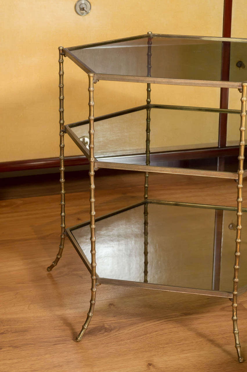 French Maison BAGUES Three-Tiered Bronze Side Table