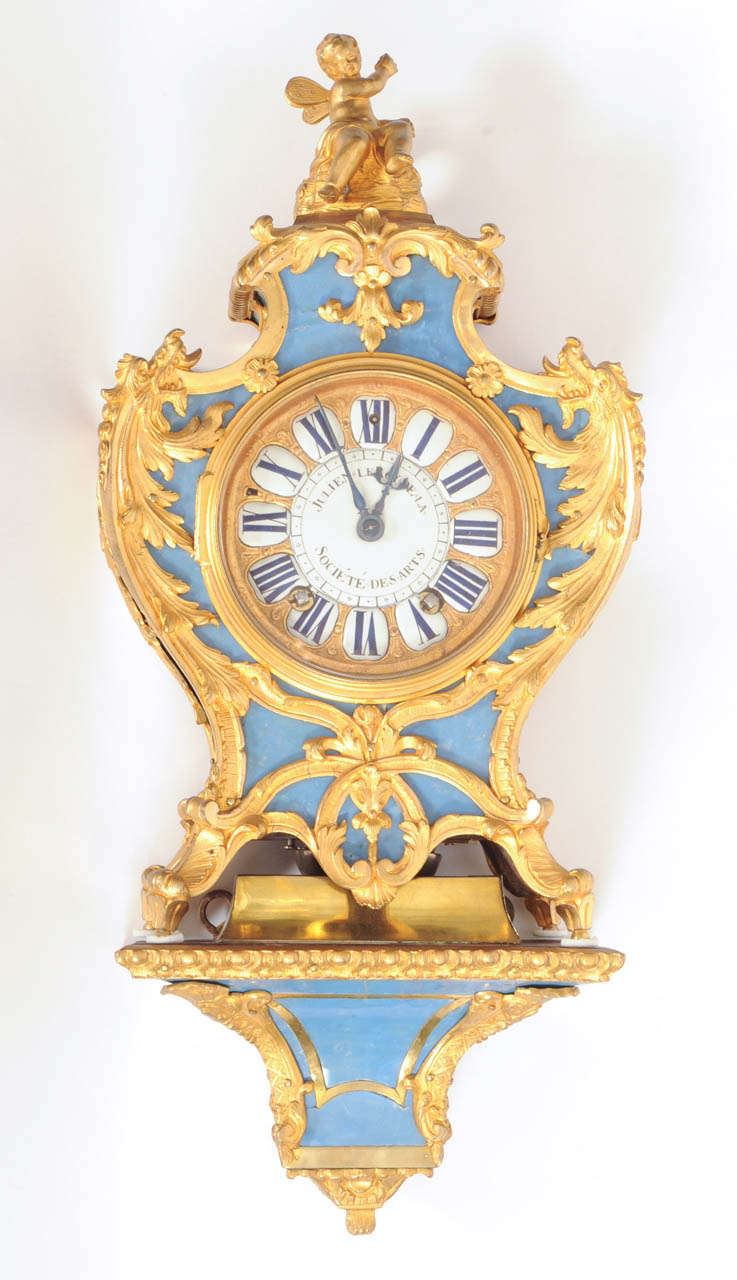 Régence A French Regence Blue Horn Bracket Clock on Wall by Julien Le Roy For Sale