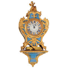 A French Regence Blue Horn Bracket Clock on Wall by Julien Le Roy