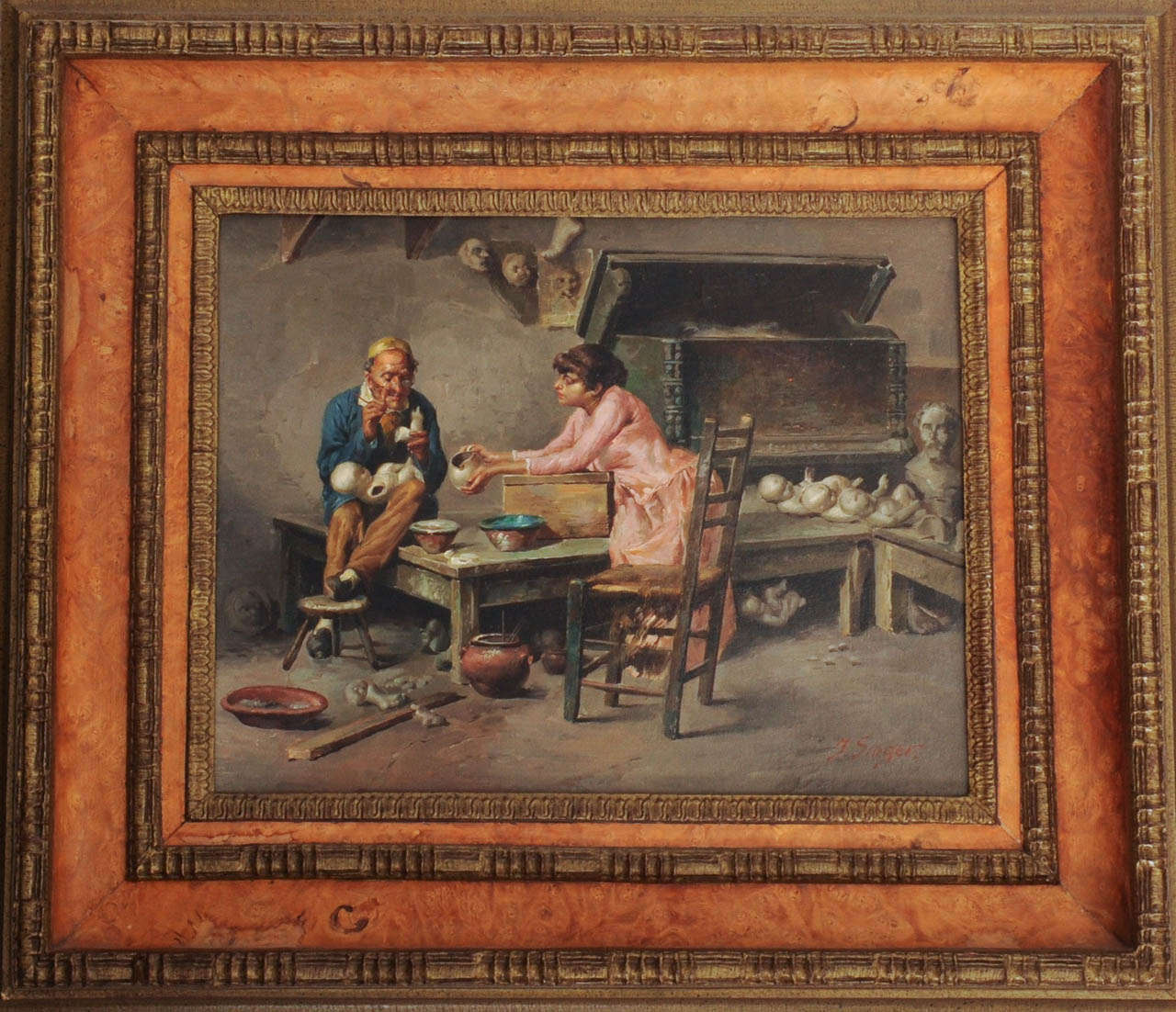 Austrian Oil Painting of a Dolls' Doctor in his Studio by Julius Singer