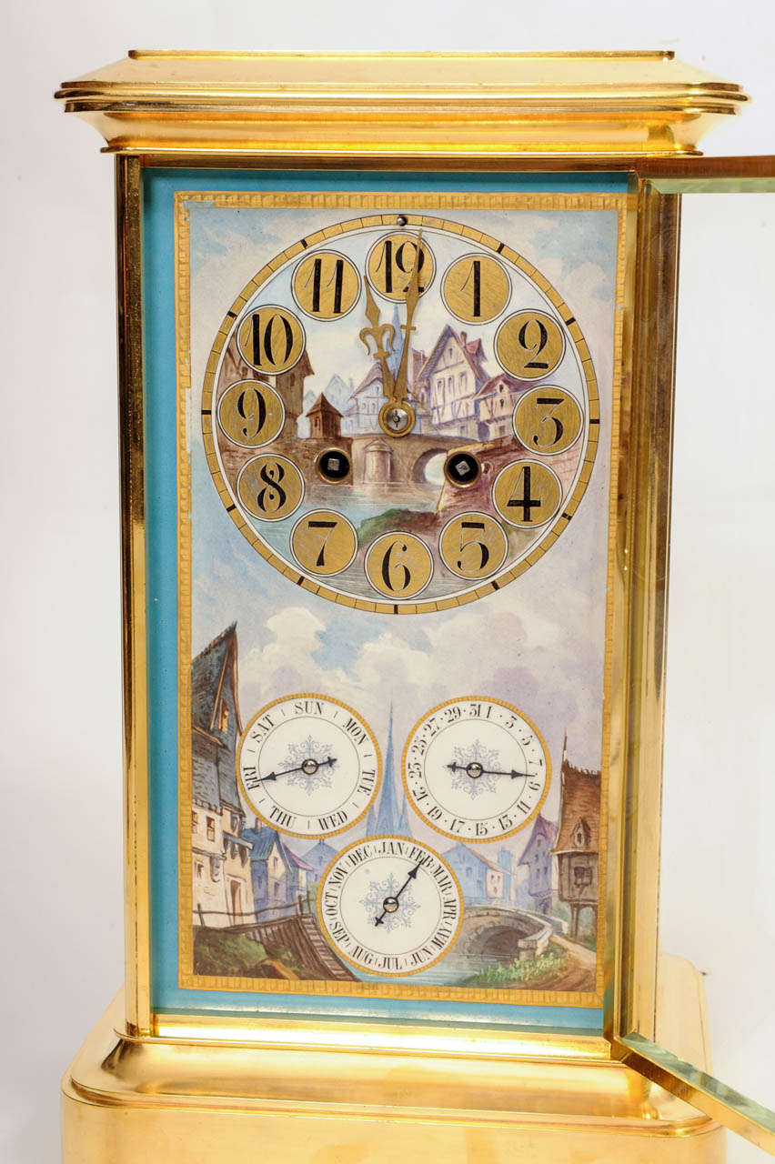A French Brass Sevres Mounted Mantel Clock with Perpetual Calendar circa 1880 For Sale 2