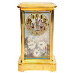 Antique A French Brass Sevres Mounted Mantel Clock with Perpetual Calendar circa 1880