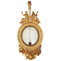 Antique An Imposing Dutch Carved Giltwood Thermometer, D. Grimoldi, circa 1800