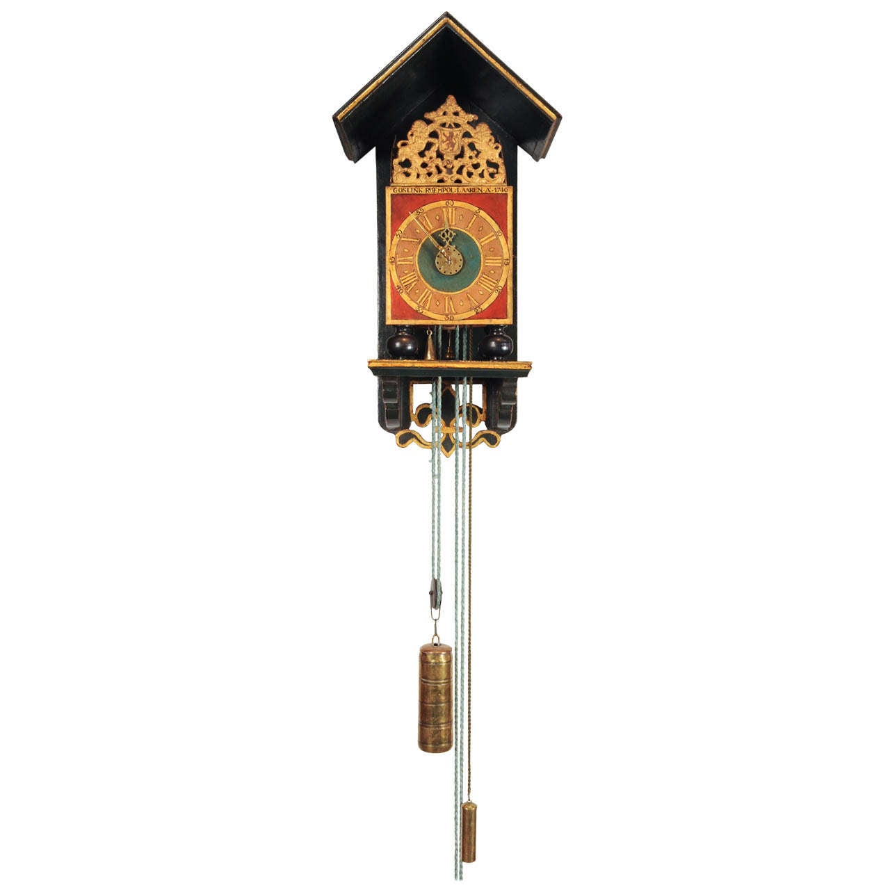 A Good Dutch Geldern Polychrome Painted Alarm 'stoelklok', Goslink Ruempol, 1746 For Sale